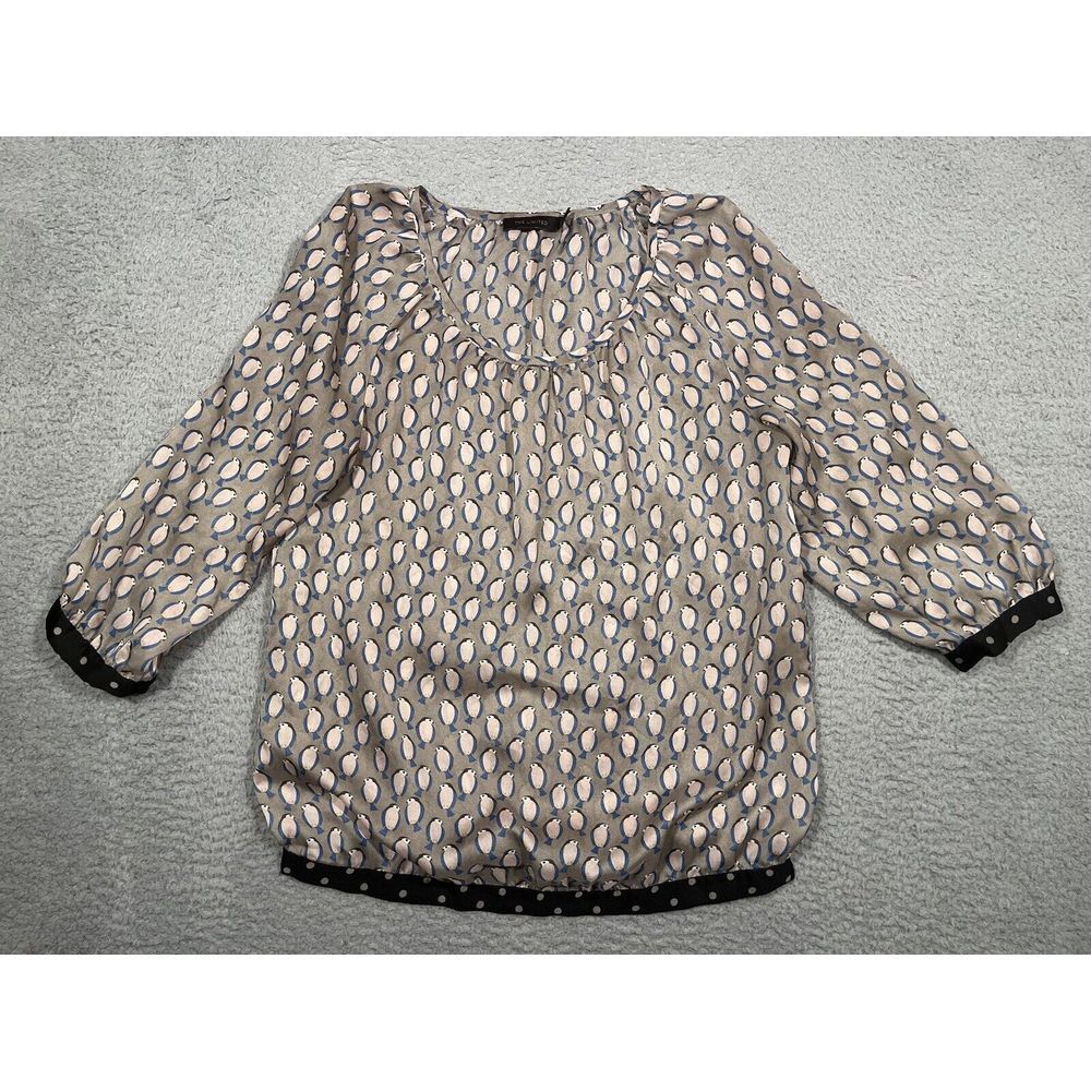 The Limited Womens‎ Blouse Sheer Medium M Brown Bird Print Long Sleeve Loose Fit